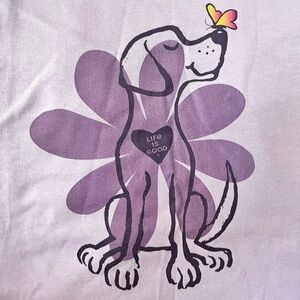 Life Is Good Purple Long Sleeve Crusher Tee Size Large Dog Butterfly Flower NWOT